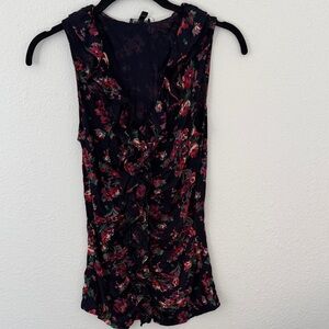 Express Navy Floral Ruffle Blouse